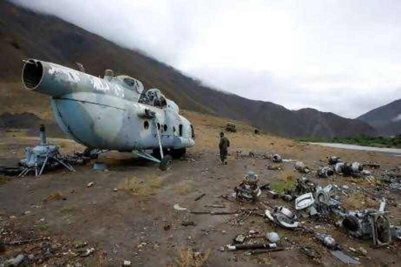 HELICOPTER
A helicopter used by the mujahdieen commander Ahmad Shah Massoud lies in ruins in Panjshir province, north of Kabul.

Chris Sands/The National