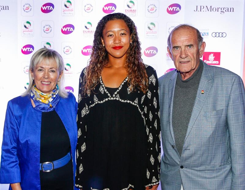 Breeda and Colm McLoughlin with Naomi Osaka. Courtesy Dubai Duty Free Tennis Championships 