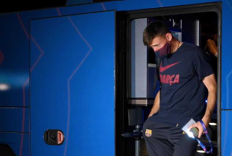 Barcelona's French defender Clement Lenglet arrives at the team's hotel. AFP