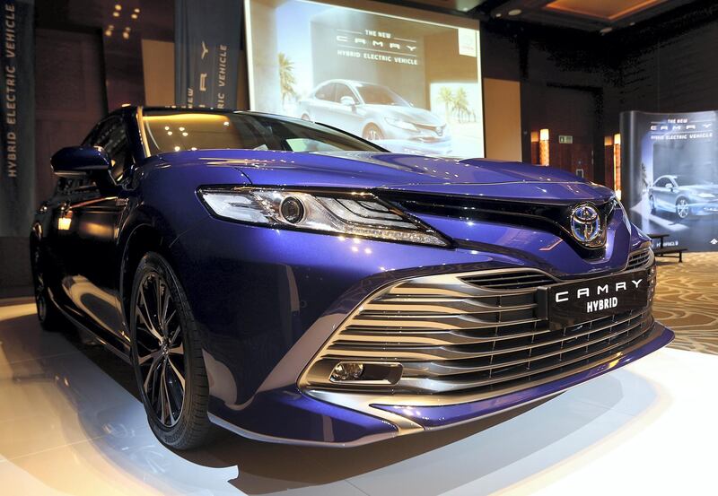 Dubai, June, 03, 2018:  Exterior view of the new Toyota Camry HEV ( HYBRID ) which was unveiled for the first time in the UAE in Dubai. Satish Kumar for the National / Story by Adam Workman