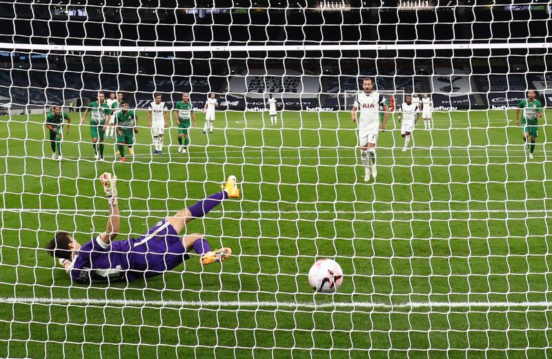 Harry Kane scores Spurs' fifth goal from the penalty spot. Reuters