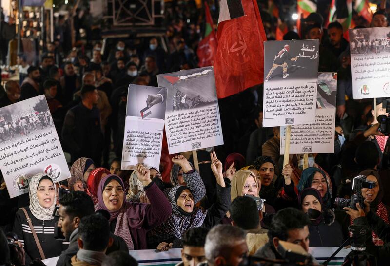 Palestinians in Gaza City protest against the meeting of the Palestine Liberation Organisation's Central Committee meeting in Ramallah this month. AFP