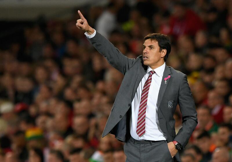 CARDIFF, UNITED KINGDOM - OCTOBER 09:  Chris Coleman, Manager of Wales points during the FIFA 2018 World Cup Group D  Qualifier between Wales and Republic of Ireland at the Cardiff City Stadium on October 9, 2017 in Cardiff, Wales.  (Photo by Stu Forster/Getty Images)