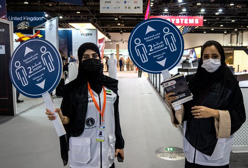 Abu Dhabi, United Arab Emirates, February 21, 2021.  Idex 2021, the first major in-person exhibition held in Abu Dhabi since the start of the Covid-19 pandemic, opened its doors to delegates on Sunday morning.
Victor Besa / The National
Section:  NA
Reporter:  John Dennehy