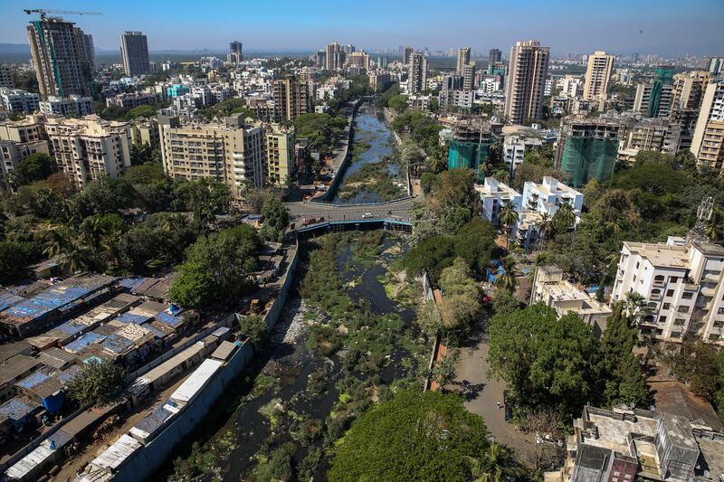 The polluted Dahisar River, passing through a residential district in Mumbai, India. EPA