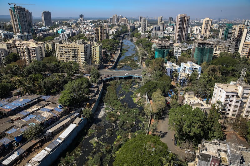The polluted Dahisar River, passing through a residential district in Mumbai, India. EPA