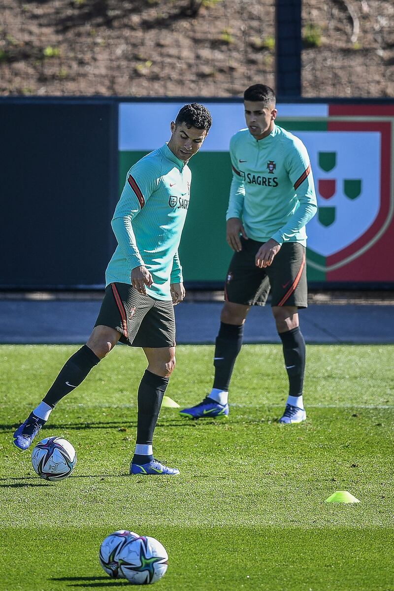 Cristiano Ronaldo trains for the World Cup 2022 qualifier against Ireland. AFP