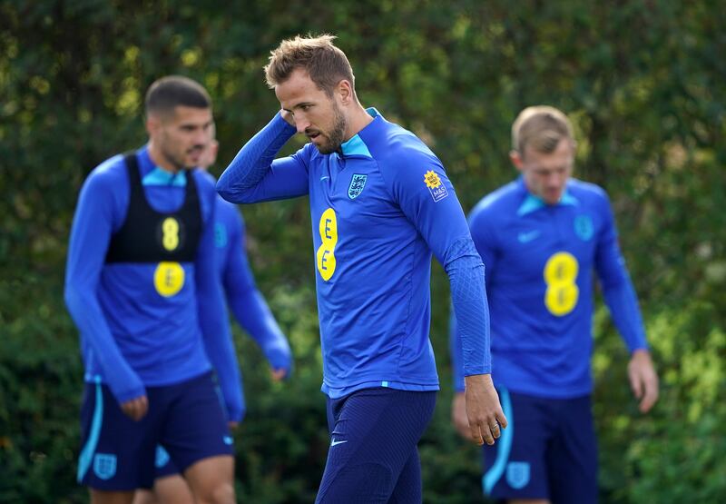 England's Harry Kane during training ahead of the Germany game. PA