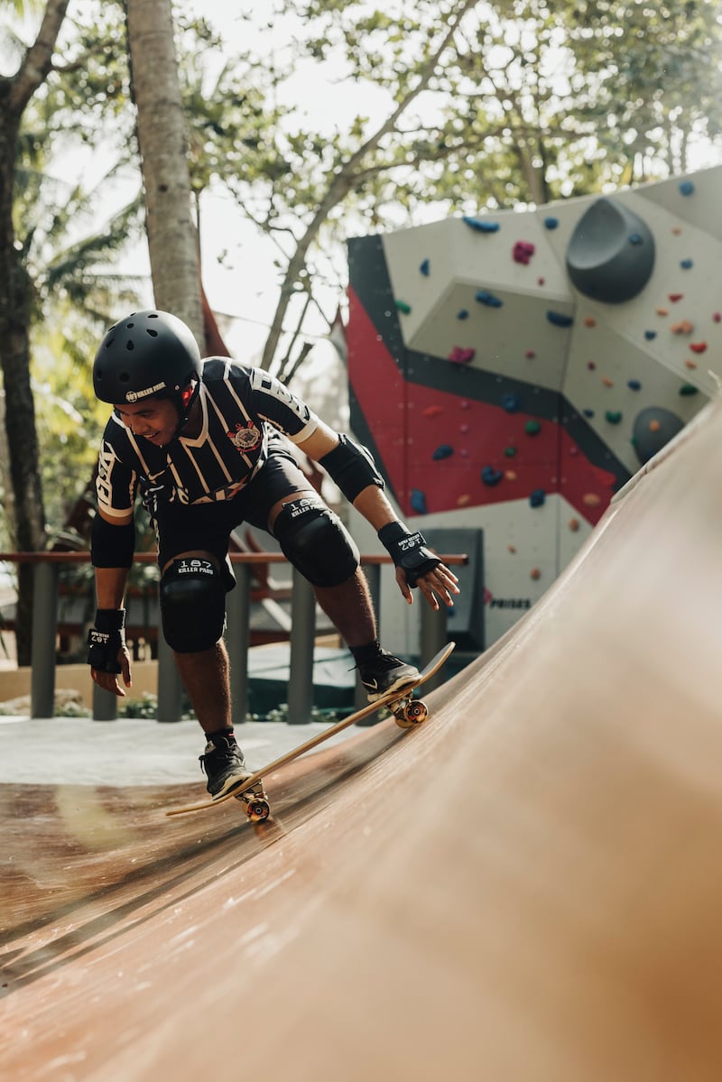 A skateboard half-pipe for young guests.