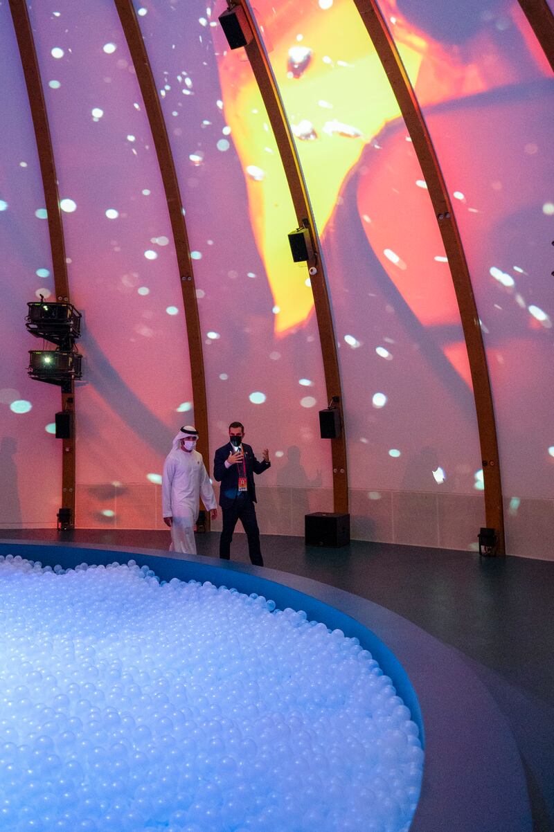 Sheikh Hamdan bin Mohammed showed an interest in one of the more unusual exhibits. Photo: Dubai Media Office