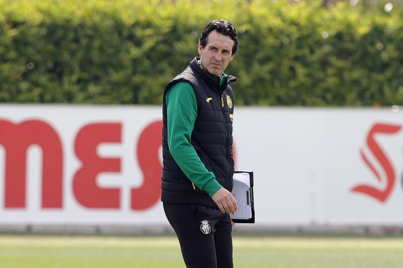 Villarreal coach Unai Emery leads his team's training session. EPA