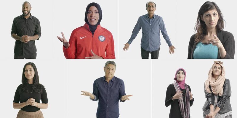 Some of the stars of 'Secret Life of Muslims'. From top left: Omar Regan, Ibtihaj Muhammad, Iqbal Theba and Zahra Noorbakhsh. From bottom left: Dena Takruri, Reza Aslan, Linda Sarsour and Amani Al Khatahtbeh. Courtesy Smartypants