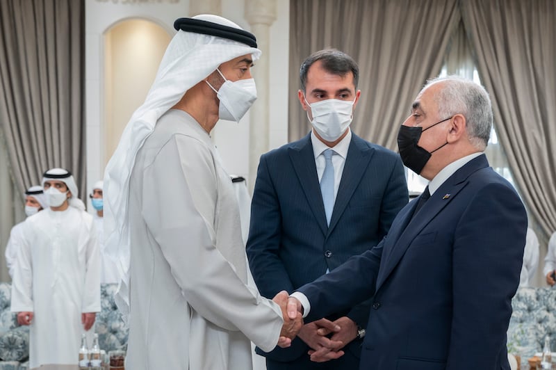 Azerbaijan's Prime Minister Ali Asadov meets the President, Sheikh Mohamed, at Mushrif Palace. 