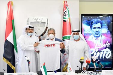 Jorge Luis Pinto at his unveiling as UAE manager in June. Courtesy UAE FA