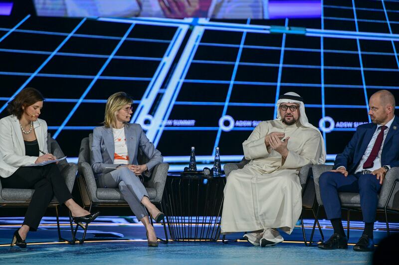 Masdar chief executive Mohamed Al Ramahi speaking during a panel discussion at Abu Dhabi Sustainability Week on Monday. Khushnum Bhandari / The National