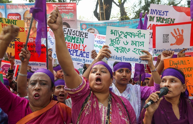 A rally marking International Women's Day in Dhaka, Bangladesh, on March 8. EPA