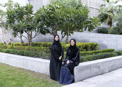 DUBAI, UNITED ARAB EMIRATES. 11 DECEMBER 2019. 
Hind Al Marri, 28,  left, and Alia Al Abbar, 26, who run a tech start-up called Blah.
(Photo: Reem Mohammed/The National)

Reporter:
Section: