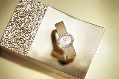 The clutch designed by Lebanese designer Nathalie Trad in collaboration with Piaget and inspired by its Traditional watch. Courtesy Piaget