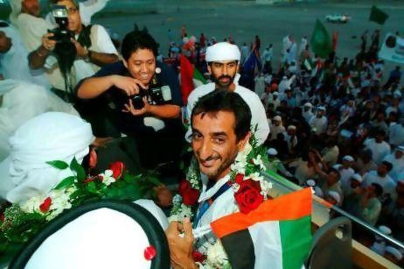 Sheikh Ahmed Mohammed Hasher Al Maktoum after winning gold in Athens in 2004. AFP