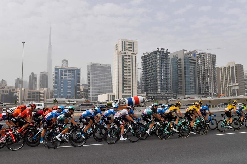 Cyclists ride during stage four of the UAE Tour in Dubai. AFP