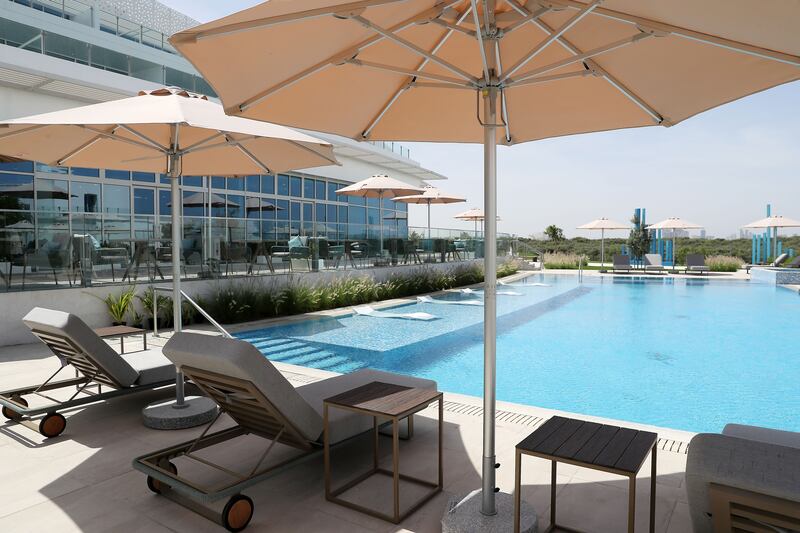 View of the swimming pool area at the ZOYA Health & Wellbeing Resort in Ajman. Pawan Singh / The National