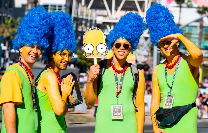 From left: Jake Storey, Gerard Shen, Dante Thompson and Mitch Borgstrom portray Marge Simpson from "The Simpsons". AFP