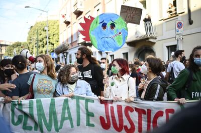 Fridays for Future protesters were back on the streets this week, here in Milan, Italy on the sidelines of a pre-Cop26 summit. Getty Images