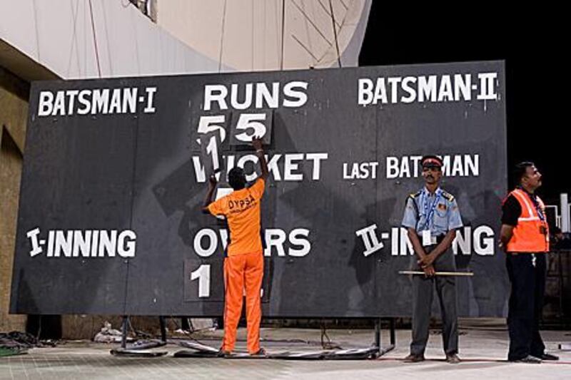 The scoreboard at one of this year’s Indian Premier League matches; Twenty20 cricket has boosted cricket betting.