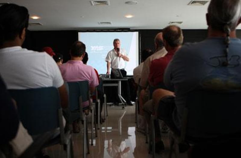 Ronan Morgan speaks to the 250 potential marshals for the Grand Prix in Abu Dhabi.