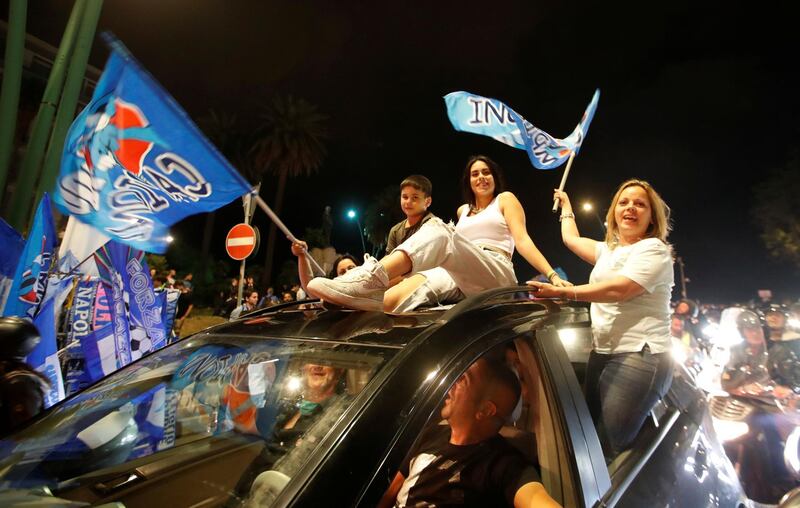 Napoli fans celebrate in Naples after winning the Coppa Italia. Reuters