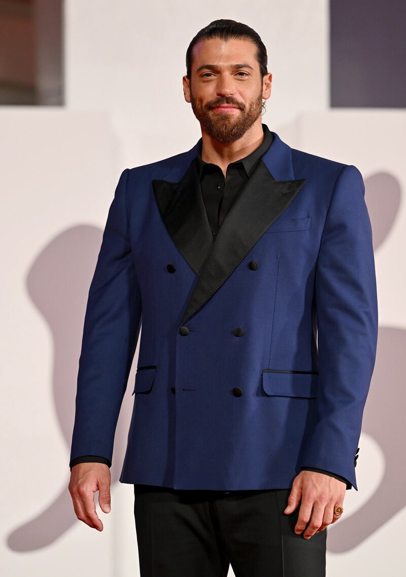 Turkish actor Can Yaman broke from tradition and wore a deep blue Dolce & Gabbana tuxedo jacket to attend the Filming Italy Best Movie Awards. EPA