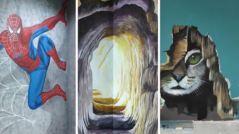 3D Spider-Man, a tunnel and a peeking kitten are three of the works that will be on display at trick art museum, 3D World Dubai. Instagram / 3D World Dubai