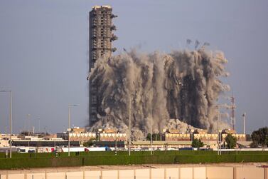 Mina Zayed Plaza demolition Friday morning, Abu Dhabi. Charlotte Mayhew / The National