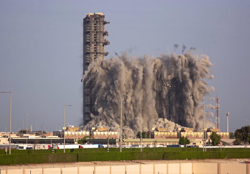 Mina Zayed Plaza demolition Friday morning, Abu Dhabi. Charlotte Mayhew / The National
