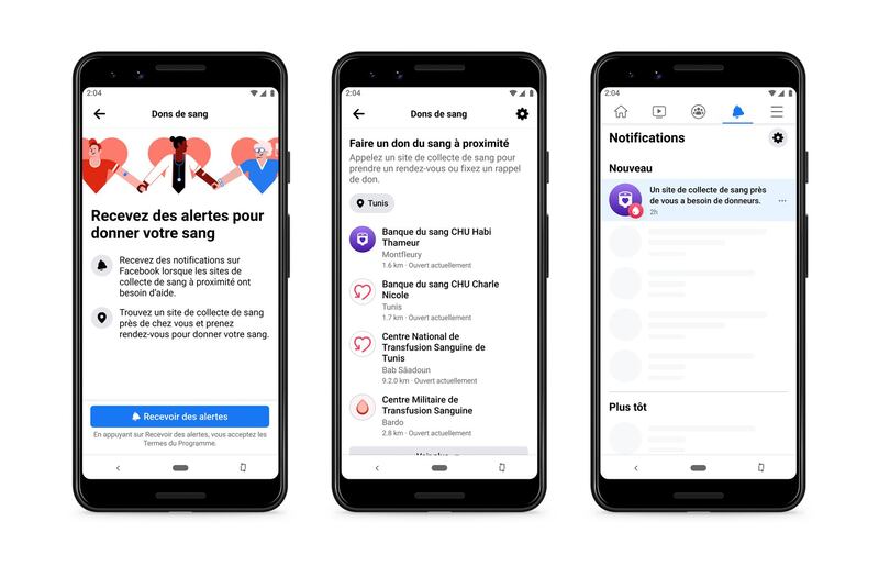 The Facebook Blood Donations feature has recently launched in Tunisia. It will notify users of nearby blood banks that need donations. Courtesy Facebook