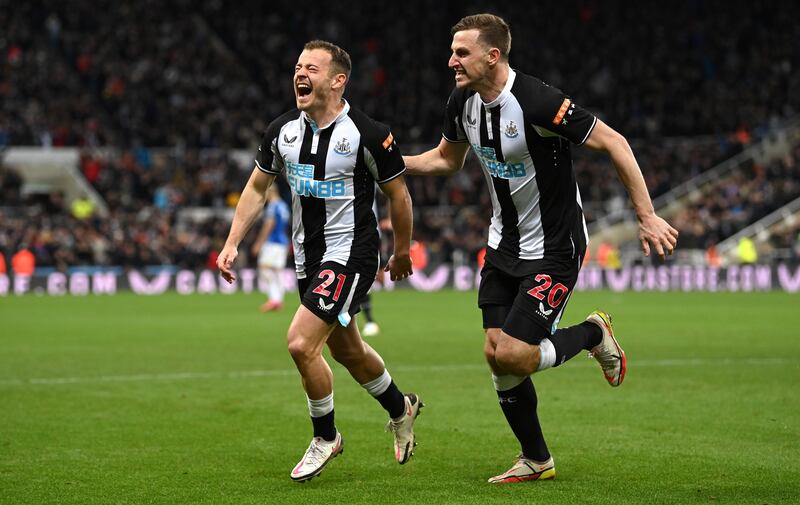 Ryan Fraser celebrates after scoring Newcastle United's second goal. Getty