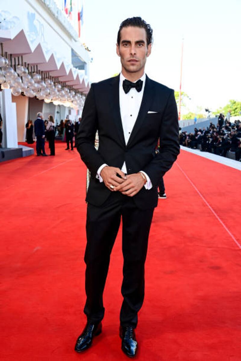 Model  Jon Kortajarena, in a classic tux, attends the red carpet for 'Madres Paralelas' during the 78th Venice International Film Festival on September 1, 2021. Getty Images