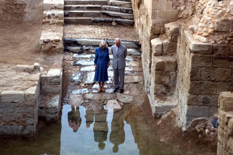 epaselect Britain's Prince Charles (R), the Prince of Wales, and his wife Camilla, Duchess of Cornwall, visit the baptism site of al-Maghtas, where Jesus is believed by Christians to have been baptised by John the Baptist, on the Jordan river, Jordan, 16 November 2021.   EPA / MOHAMMAD ALI