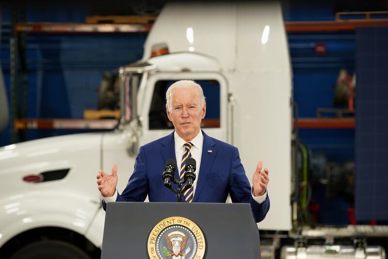 President Biden delivers remarks on the bipartisan infrastructure law during a visit to Dakota County Technical College in Rosemount, Minnesota. Reuters