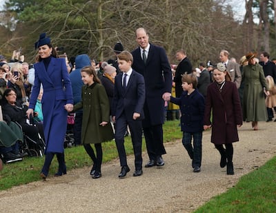 The Princess of Wales, Princess Charlotte, Prince George, the Prince of Wales, Prince Louis and Mia Tindall attended the Christmas Day morning church service at Sandringham. PA