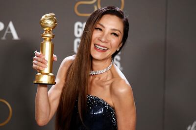 Michelle Yeoh with the award for Best Actress in a Motion Picture Musical or Comedy for Everything Everywhere All at Once. EPA