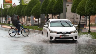Slight flooding in central Abu Dhabi. Victor Besa / The National