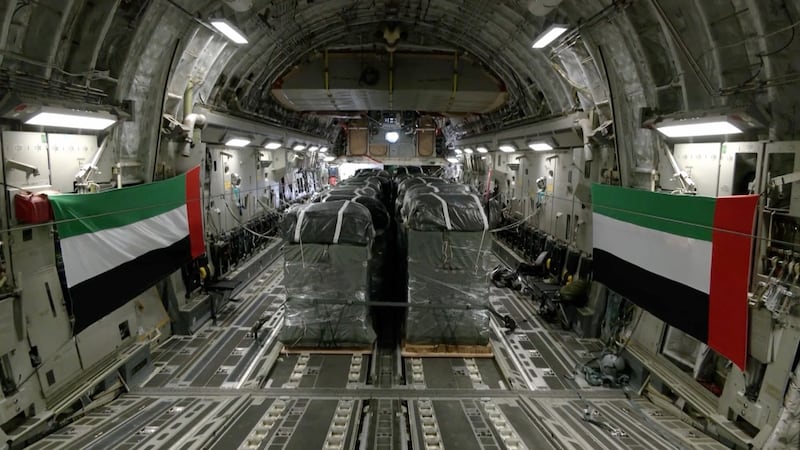 A further batch of aid was dropped in northern Gaza by the UAE and Egypt in a joint operation on Thursday. Photo: Wam
