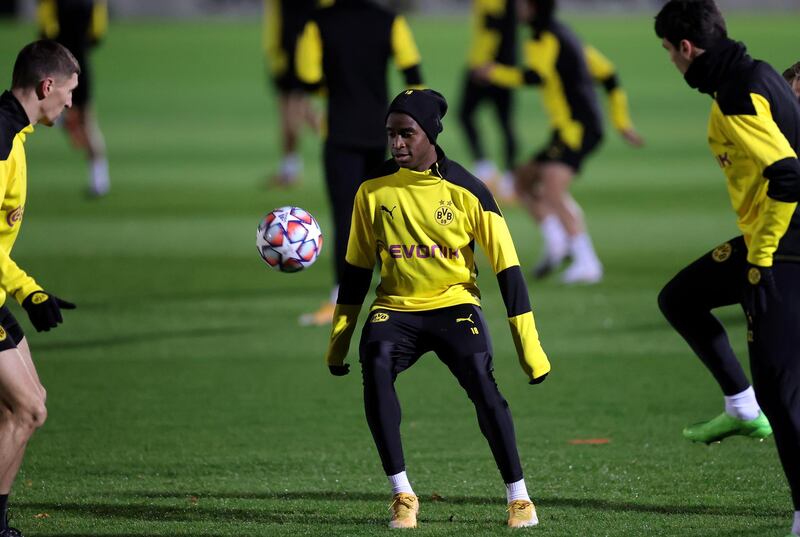 Dortmund's Youssoufa Moukoko at training. EPA
