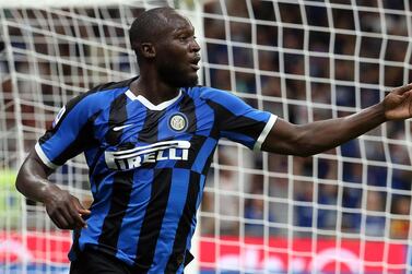 Inter's Romelu Lukaku celebrates scoring a goal during a Serie A match against Lecce. EPA