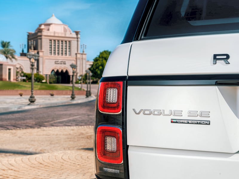 UAE Edition badging on the boot of the Vogue.