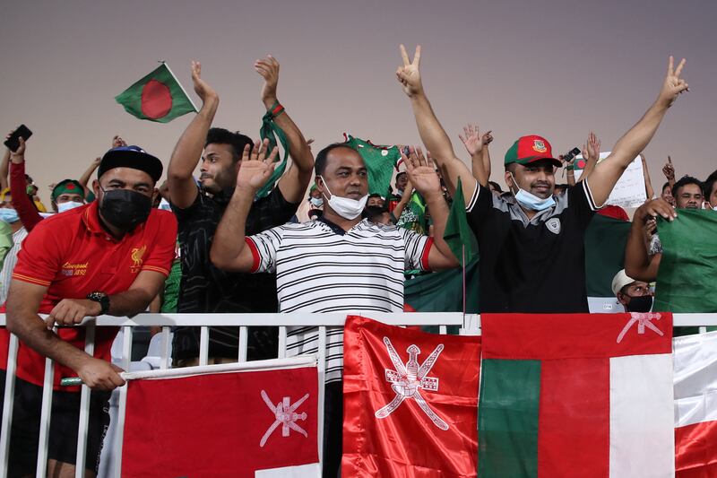 Bangladesh and Oman supporters at the Oman Cricket Academy Ground in Muscat. AFP