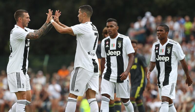 Ronaldo celebrates with his Juventus teammates. Getty Images