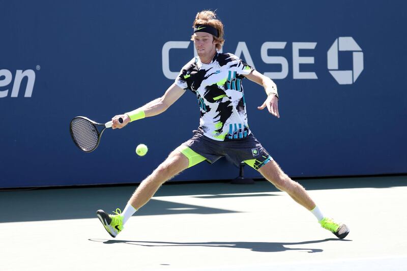 Andrey Rublev returns a shot during his US Open third round match against Salvatore Caruso. AFP