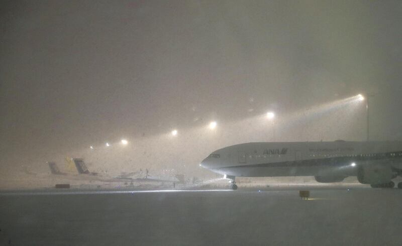 Heavy snowfall, triggering flight delays and cancellations, is seen at New Chitose Airport in Chitose, Hokkaido, northern Japan. Reuters